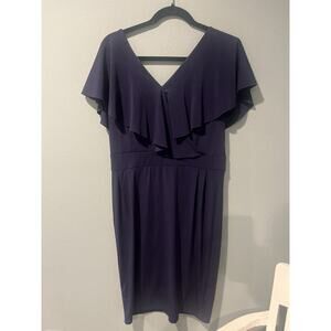 Mavis Laven Navy Dress Off Shoulder Knee Length Classic Style Women's Size LARGE